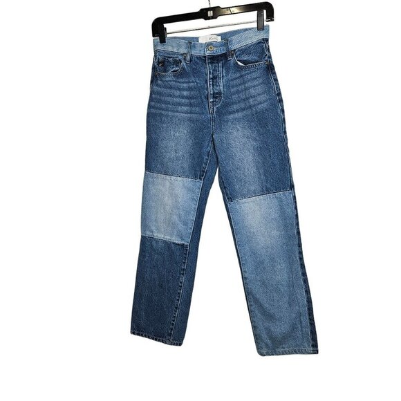 Kancan Women's High-Rise Patchwork‎ Jeans Straight Leg Blue Size 1/24 - Picture 1 of 12